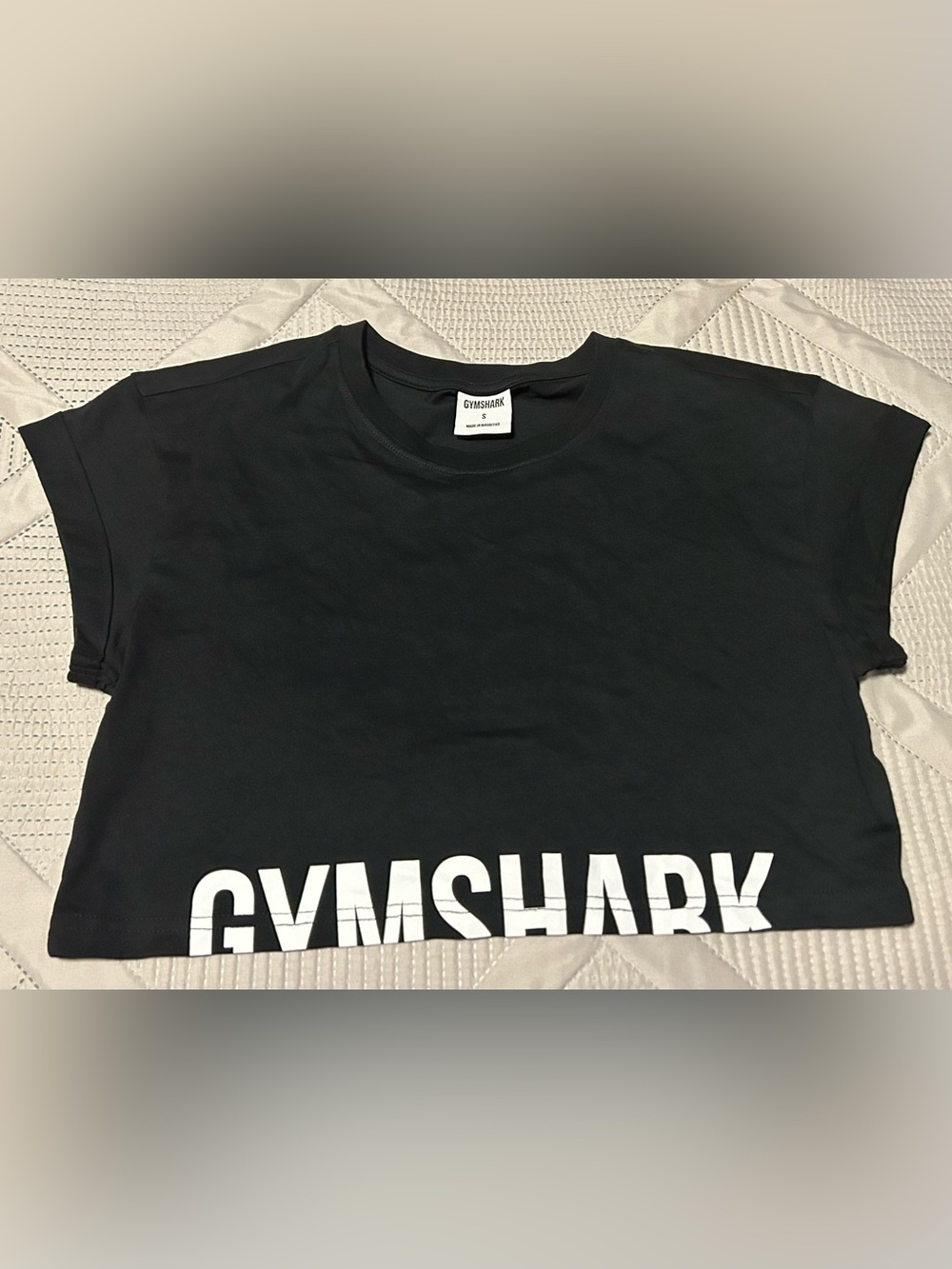 Gymshark Fraction Crop Top T-Shirt Womens Small S Black Cotton Cuffed Sleeve